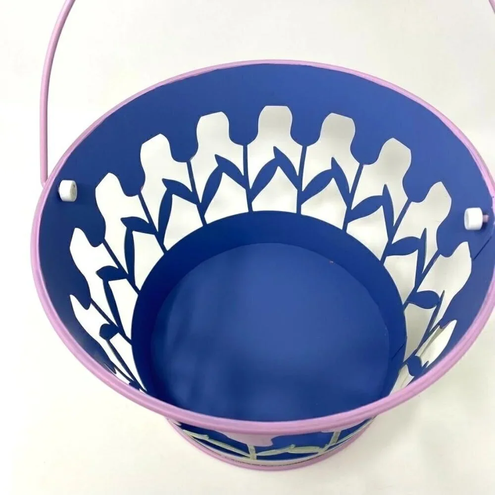 Target Metal Easter Basket Pail Purple Tulips Flowers